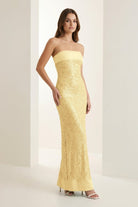 Clarin | Sage - Sheath Strapless Sequined Long Prom Dresses - KissProm