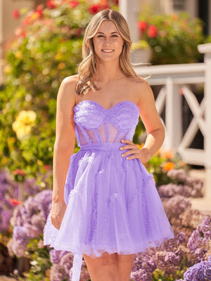 Clarissa |A Line  Fuchsia Tulle Strapless Homecoming Dress