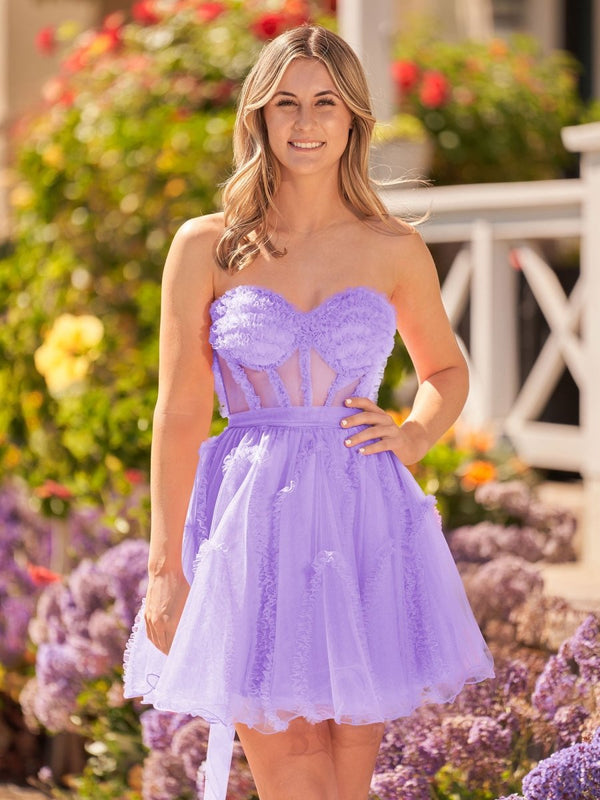 Clarissa |A Line  Fuchsia Tulle Strapless Homecoming Dress