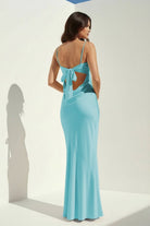 Clarisse | Yellow - Spaghetti Straps Sheath Satin Open Back Long Prom Dresses - KissProm