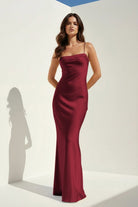 Clarisse | Yellow - Spaghetti Straps Sheath Satin Open Back Long Prom Dresses - KissProm