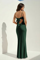 Clarisse | Yellow - Spaghetti Straps Sheath Satin Open Back Long Prom Dresses - KissProm