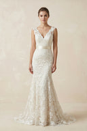 Classic Mermaid V-Neck White Lace Backless Wedding Bridal Dress – Wedding Dresses by KissProm | Available at KissProm
