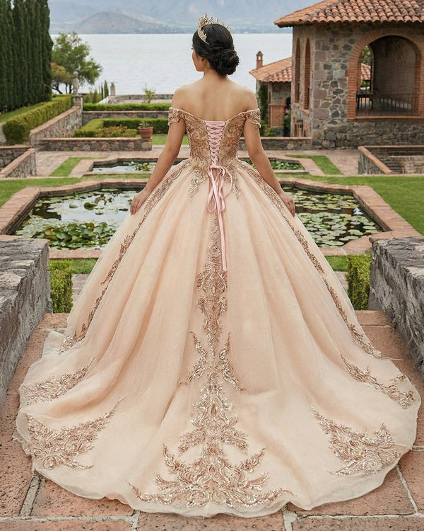 KissProm Classic Organza with Embroidery Cap Sleeve Sequined Quinceanera Dresses, Coral / 20