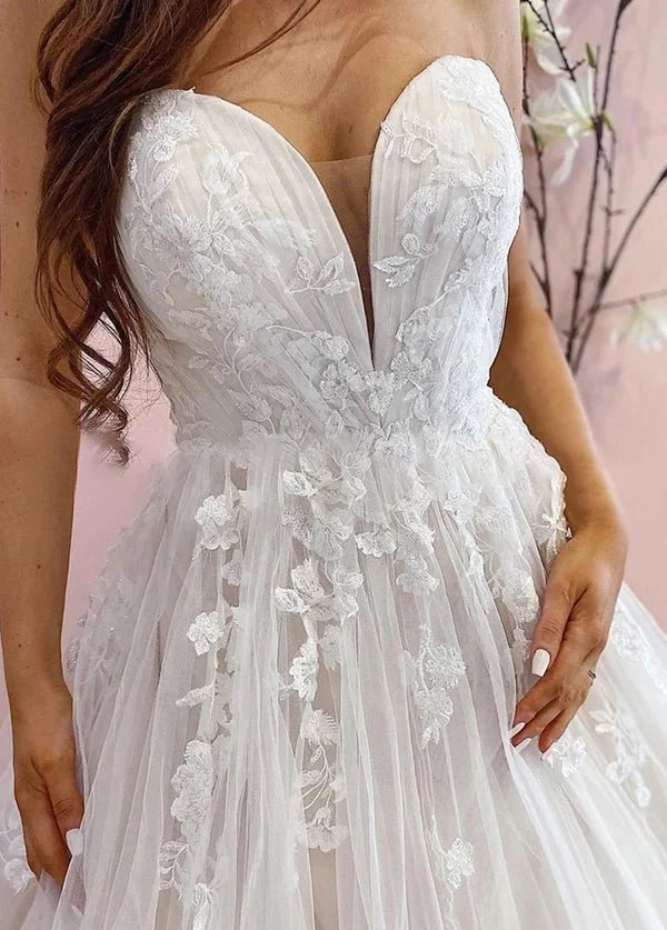 Classic Sweetheart A-line Sleeveless Appliqued Tulle Wedding Dress Classic Sweetheart A-line Sleeveless Appliqued Tulle Wedding Dress