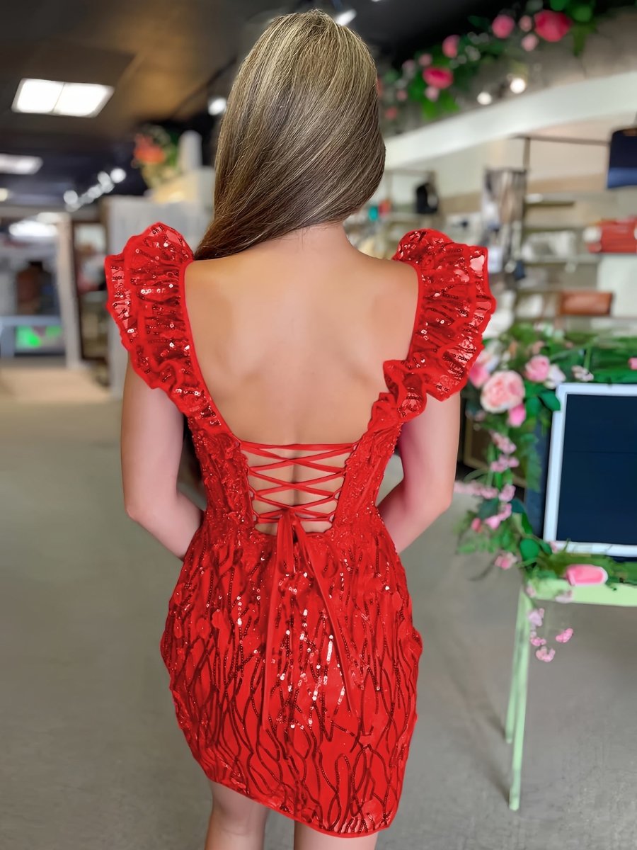 Claudette | Red - Bodycon Off The Shoulder Sequins Short Homecoming Dresses