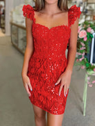 Claudette | Red - Bodycon Off The Shoulder Sequins Short Homecoming Dresses