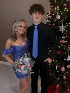 Claudette | Royal Blue - Bodycon Off The Shoulder Sequins Short Homecoming Dresses