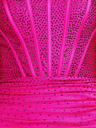 Claya | Fuchsia - Bodycon Scoop Neck Beaded Satin Corset Homecoming Dresses with Bow Straps