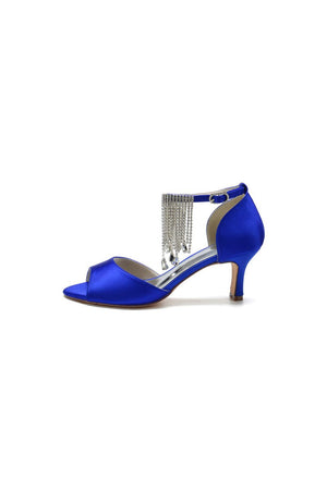Cocktail Open Toe Tassel Strap Chunky Heels - KissProm