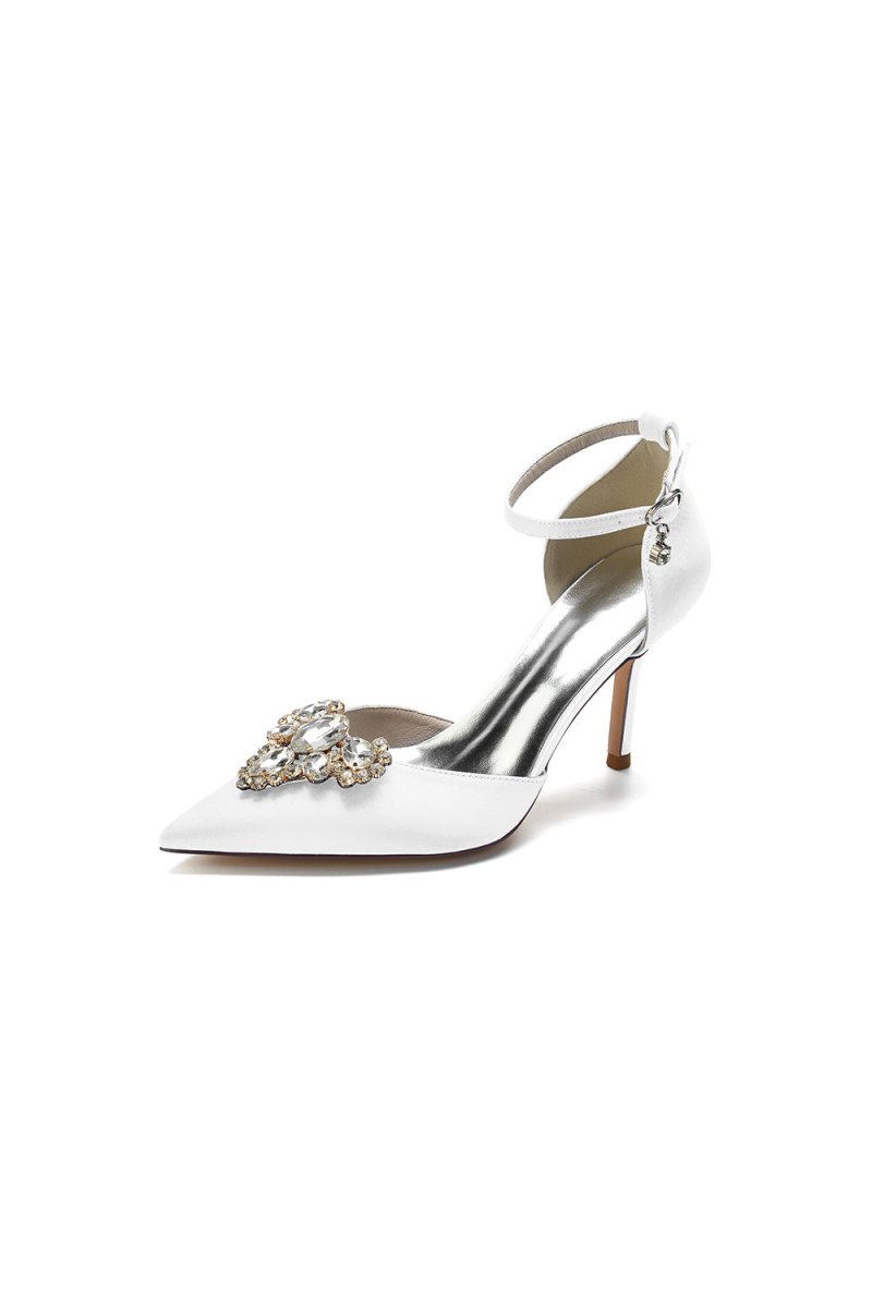 Cocktail Pointed Toe Crystal Buckle Strap Heels - KissProm