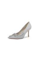 Cocktail Pointed Toe Crystal Satin High Heels - KissProm