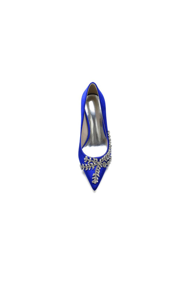 Cocktail Pointed Toe Crystal Satin High Heels - KissProm
