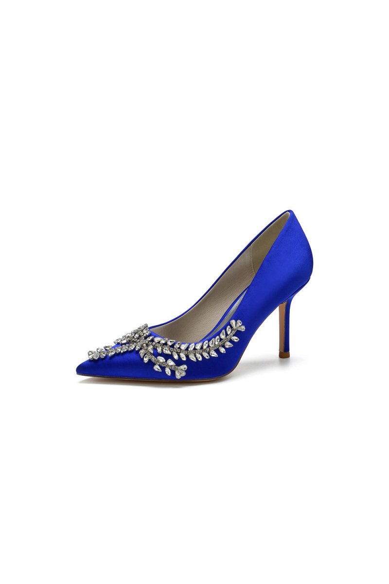 Cocktail Pointed Toe Crystal Satin High Heels - KissProm