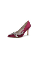Cocktail Pointed Toe Crystal Satin High Heels - KissProm