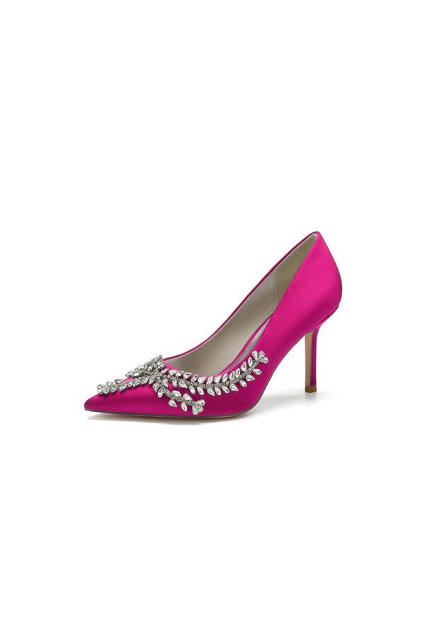 Cocktail Pointed Toe Crystal Satin High Heels - KissProm
