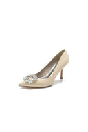 Cocktail Pointed Toe Crystal Satin High Heels - KissProm