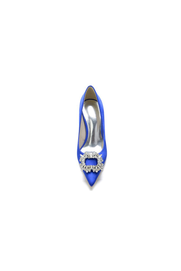Cocktail Pointed Toe Crystal Satin High Heels - KissProm