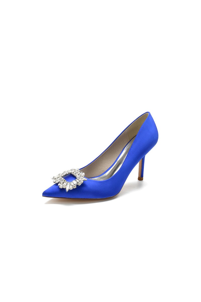 Cocktail Pointed Toe Crystal Satin High Heels - KissProm