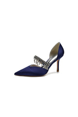 Cocktail Pointed Toe Crystal Tassel Buckle Strap Heels - KissProm
