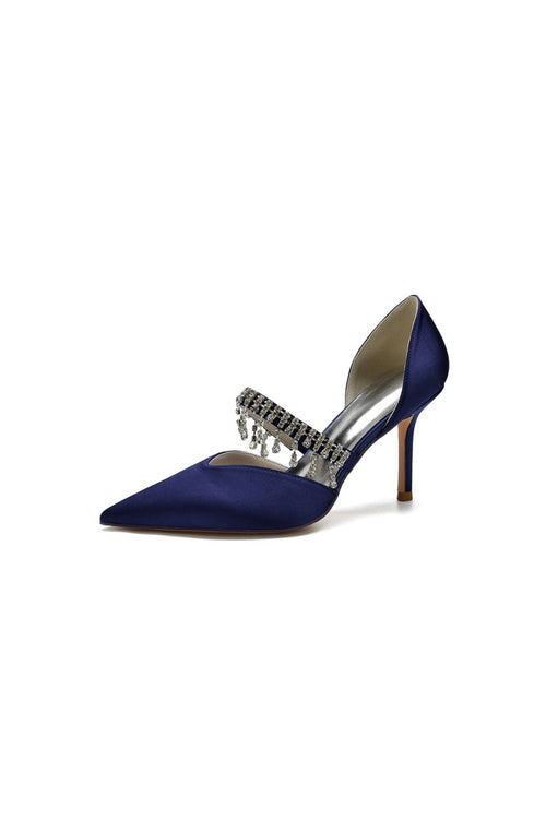 Cocktail Pointed Toe Crystal Tassel Buckle Strap Heels - KissProm
