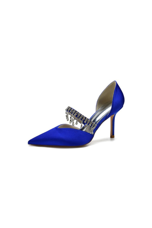 Cocktail Pointed Toe Crystal Tassel Buckle Strap Heels - KissProm