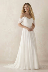 A-Line Spaghetti Straps Off-the-Shoulder Sweep Train Wedding Dress – Wedding Dresses by KissProm | Available at KissProm