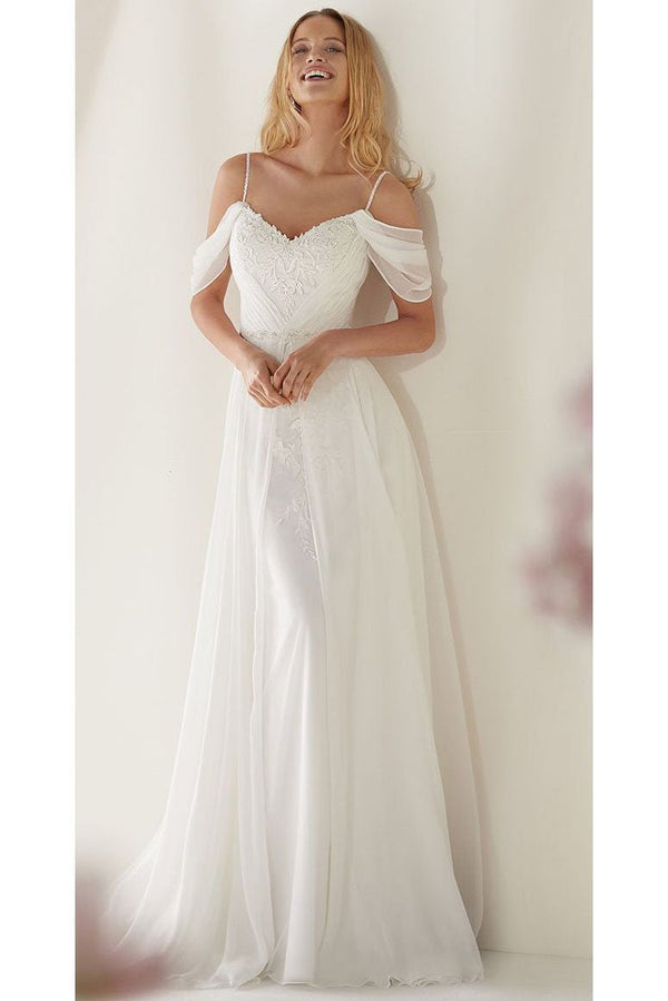 A-Line Spaghetti Straps Off-the-Shoulder Sweep Train Wedding Dress – Wedding Dresses by KissProm | Available at KissProm