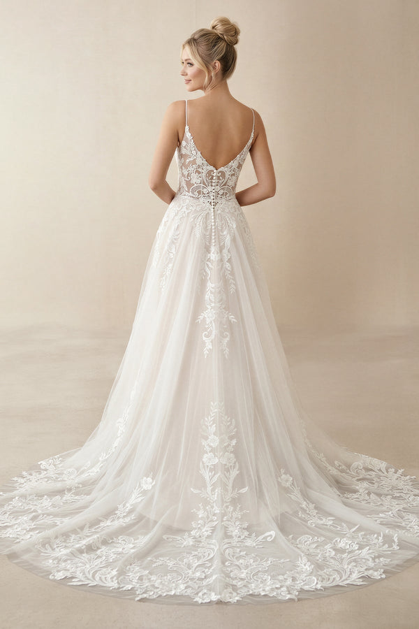 Ivory Detachable Sleeve High Slit A-Line Wedding Dress with Appliques – Wedding Dresses by KissProm | Available at KissProm