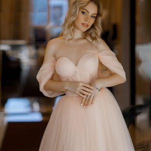Regina |A Line Pink Tulle Tea Length Prom Dress