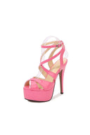 Colored Platform Cross Strap Heels - KissProm