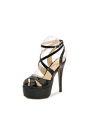 Colored Platform Cross Strap Heels - KissProm