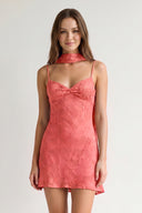 Coral Pink Jacquard Chiffon Cami Straps Sheath Homecoming Dress with Scarf | KISSPROM