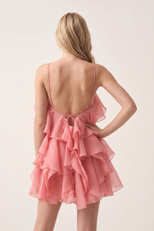 Coral Pink Ruffled Chiffon Halter Asymmetrical A-Line Homecoming Dress | KISSPROM