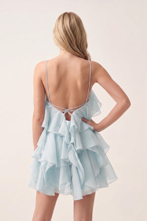 Sky Blue Ruffled Chiffon Halter Asymmetrical A-Line Homecoming Dress | KISSPROM