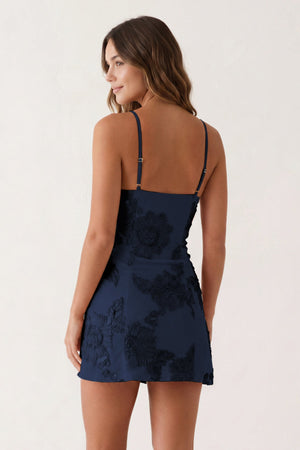 Navy Blue Spaghetti Straps Embroidered Sheath Mini Homecoming Dress | KISSPROM