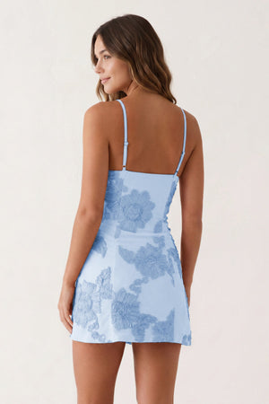 Blue Spaghetti Straps Embroidered Sheath Mini Homecoming Dress | KISSPROM