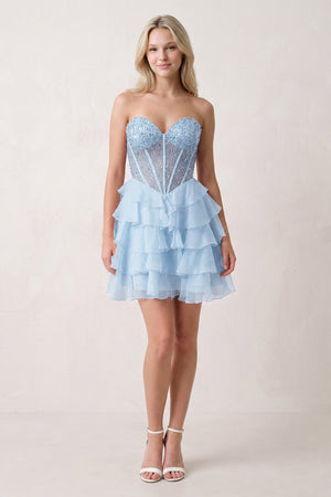 Sky Blue Sweetheart Tiered Ruffled A-Line Corset Chiffon Homecoming Dress (2) | KISSPROM