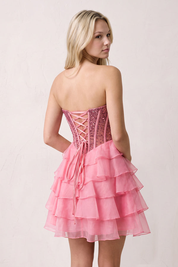 Coral Pink Sweetheart Tiered Ruffled A-Line Corset Chiffon Homecoming Dress (2) | KISSPROM