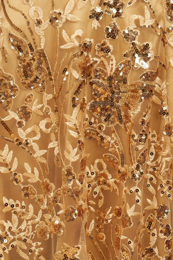 Gold Sweetheart A Line Sequined Lace Formal Prom Dresses With Slit - KissProm