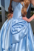 Corlina | Red - Scoop Neck A Line Satin Long Prom Dress With Floral - KissProm