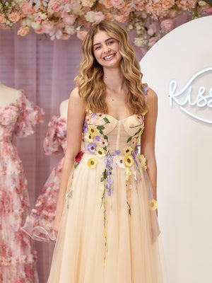 Piper | A-Line Corset Midi Prom Dress with 3D Flowers