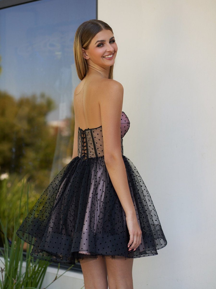 Eldona A-Line Dotted Tulle Corset Homecoming Dress | KissProm Black / 14 Eldona A-Line Dotted Tulle Corset Homecoming Dress | KissProm Black / 14