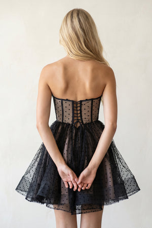 Eldona | A - Line Dotted Tulle Corset Short Homecoming Dress - KissProm