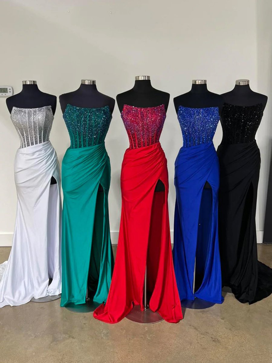 Mermaid Scoop Sleeveless Red Satin Prom Dress LBQ0196 main image 1