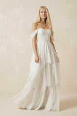 Lyanna | A-Line Sweetheart Off-the-shoulder Chiffon Floor Length Wedding Dress – Wedding Dresses by KissProm | Available at KissProm