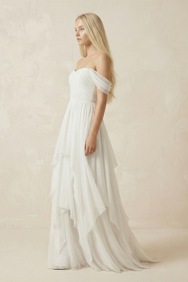 Lyanna | A-Line Sweetheart Off-the-shoulder Chiffon Floor Length Wedding Dress – Wedding Dresses by KissProm | Available at KissProm