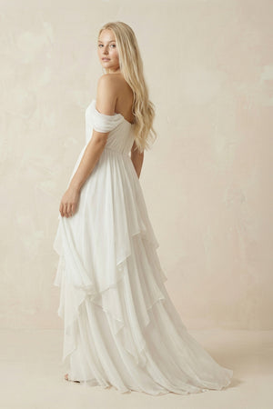 Lyanna | A-Line Sweetheart Off-the-shoulder Chiffon Floor Length Wedding Dress – Wedding Dresses by KissProm | Available at KissProm