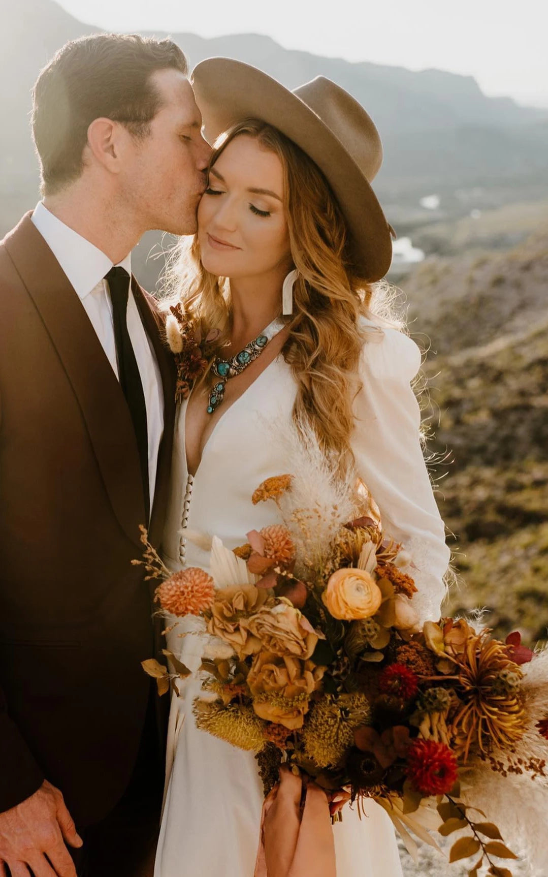 Leilani | A-Line Sleeved Chiffon Wedding Dress with Sweep Train and Slit