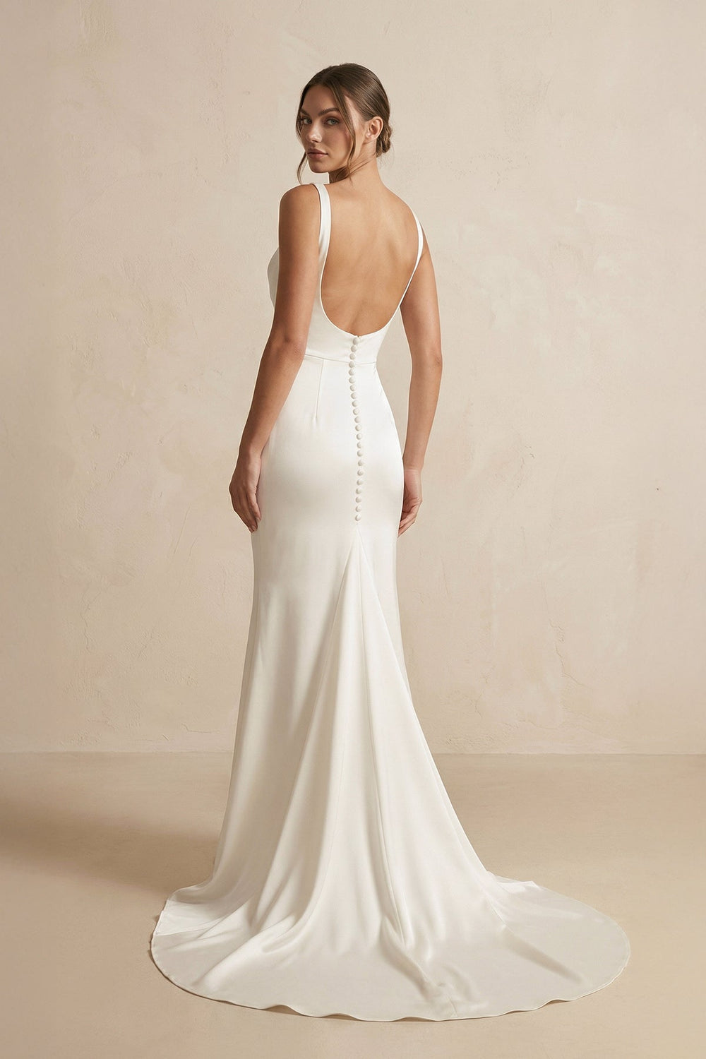 Cowl Neck Mermaid Satin Wedding Dress in Ivory - KissProm Wedding Dresses